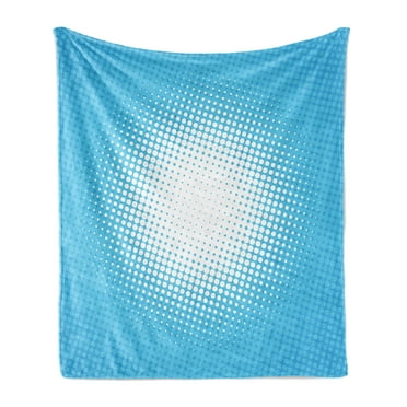 Vintage Blue Soft Flannel Fleece Throw Blanket, Retro Style Comic Inspired Pop Art and Sunny Haze Vanishing Dots, Cozy Plush for Indoor and Outdoor Use, 60" x 80", Pale Blue and White, by Ambesonne