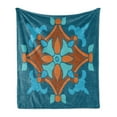 thumbnail image 1 of Vintage Blue Soft Flannel Fleece Throw Blanket, Traditional Moroccon Style Folkloric Motif with Tulip, Cozy Plush for Indoor and Outdoor Use, 50" x 70", Burnt Orange Petrol Blue, by Ambesonne, 1 of 6