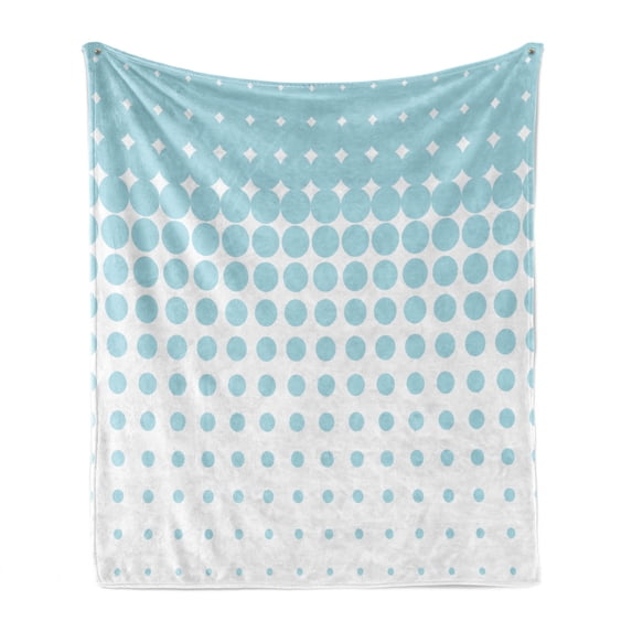 Vintage Blue Soft Flannel Fleece Throw Blanket, Vertical Geometric Dots Pattern Decreasingly Flowing down in Order, Cozy Plush for Indoor and Outdoor Use, 60" x 80", Pale Blue and White, by Ambesonne