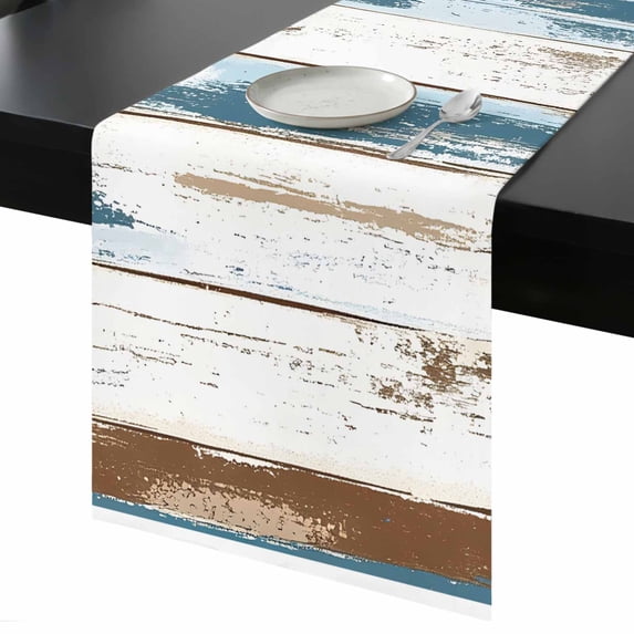 Vintage Blue Table Runner 13x60 Inch Brown Wood Grain Abstract Mottled Artistically Table Runner Non-Slip Dresser Scarves for Holiday Decorations, Party, Dinner and Gatherings, 1 Pack