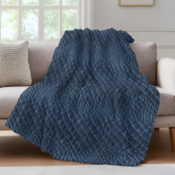 Vintage Blue Throw Blanket for Couch Retro Classic Art Blue Faux Leather Animal Leather Soft and Warm Flannel 3D Striped Fluffy Fuzzy Fleece Blanket Lightweight Throw for Bed, Sofa 30 x 40 Inches