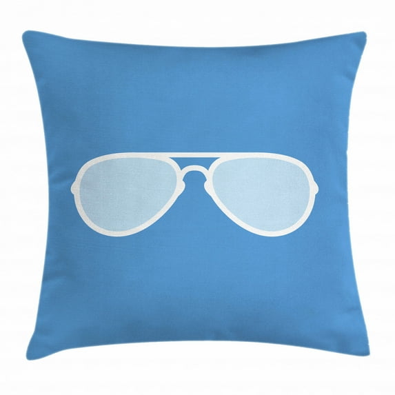Vintage Blue Throw Pillow Cushion Cover, Aviator Style Sunglass with White Frame Isolated Pictogram Icon Design, Decorative Square Accent Pillow Case, 16 X 16 Inches, Blue and White, by Ambesonne