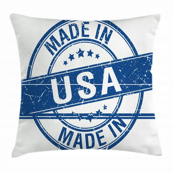 Vintage Blue Throw Pillow Cushion Cover, Old Style Scratched Looking Stamp Design with USA Quote and Stars, Decorative Square Accent Pillow Case, 18 X 18 Inches, Dark Blue and White, by Ambesonne