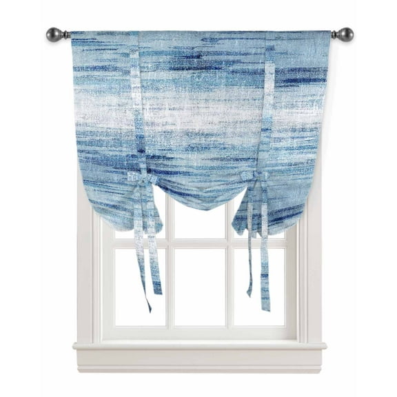 Vintage Blue Tie Up Curtains for Window, Retro Blue Ombre Modern Abstract Art Thermal Insulted Balloon Shade Adjustable Rod Pocket Curtains Valance Panels for Kitchen Bathroom Café 34 x 45