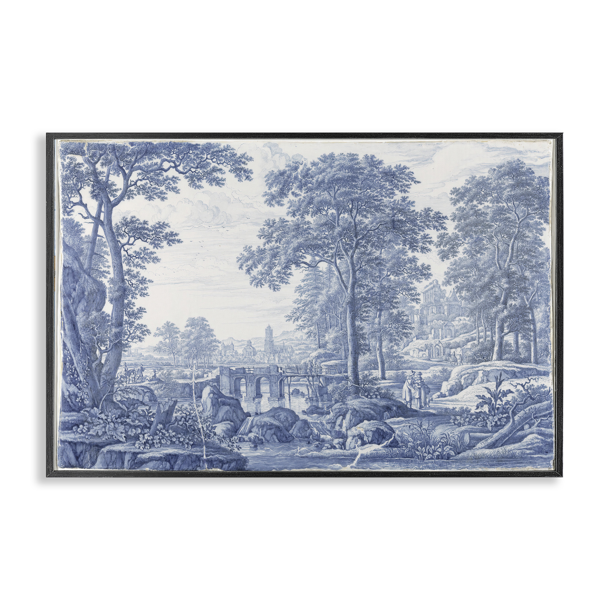 Vintage Blue Tinted Toile Black Framed Giclee Art, design by Vintage Hustle