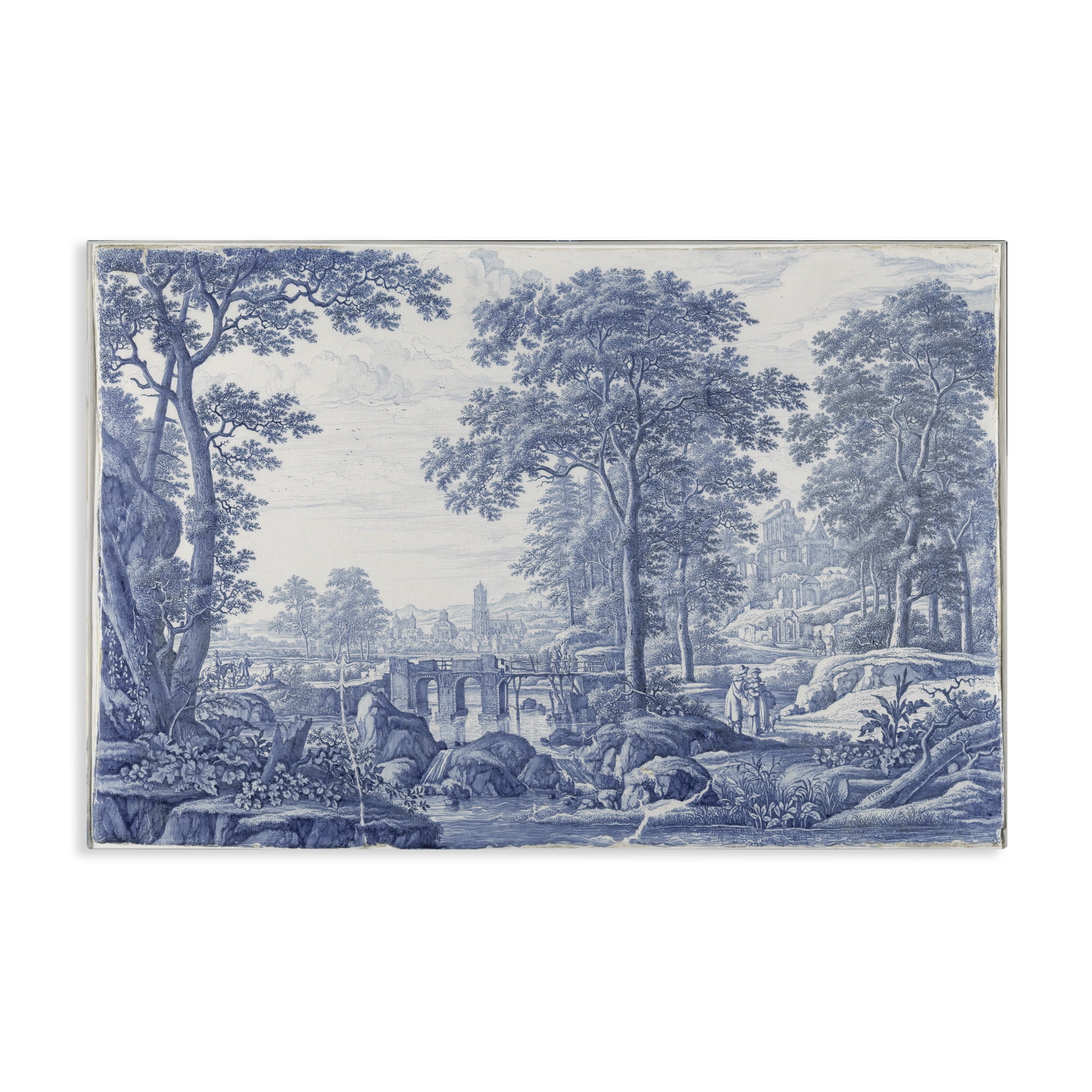 Vintage Blue Tinted Toile Canvas Wall Art, design by Vintage Hustle