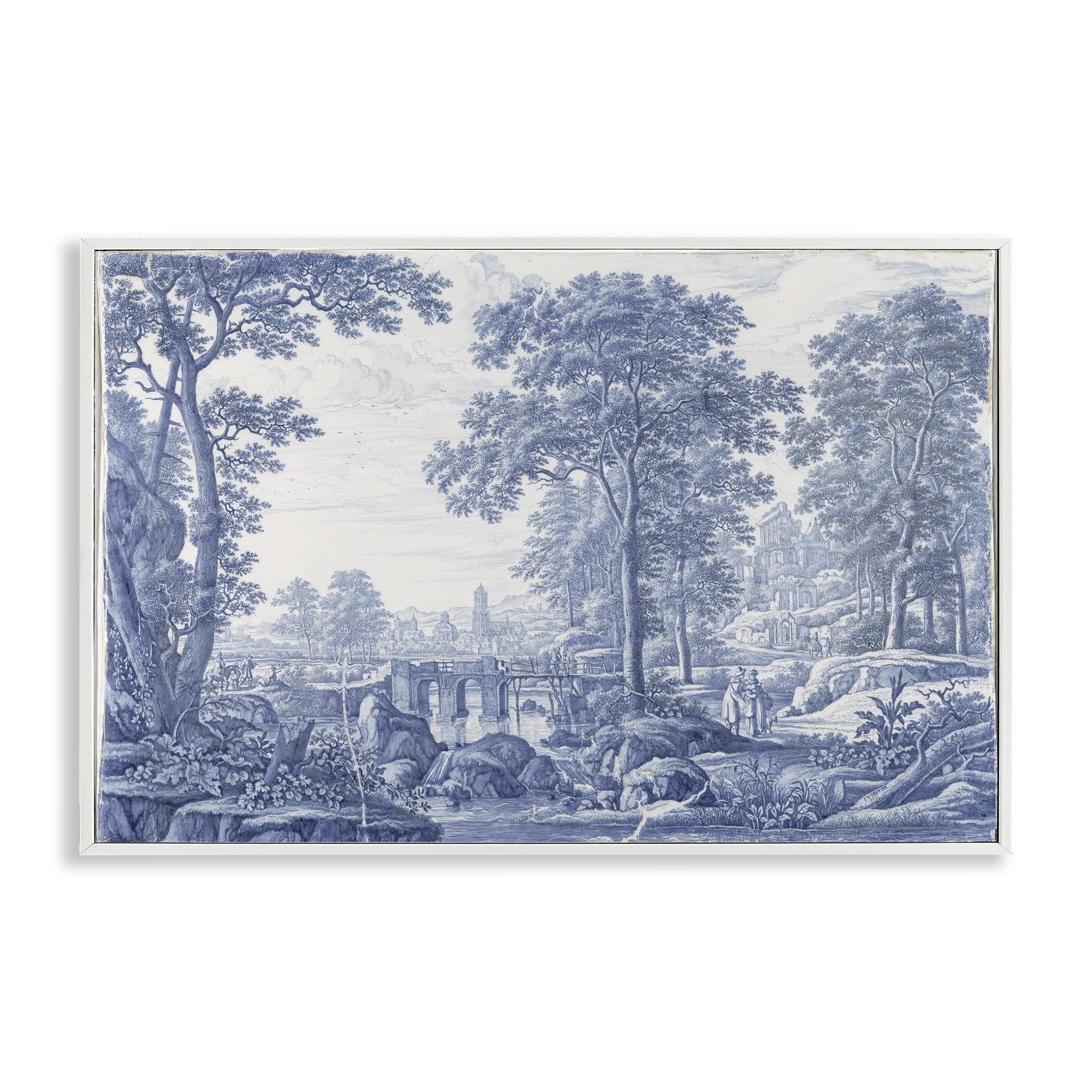 Vintage Blue Tinted Toile White Framed Giclee Art, design by Vintage Hustle