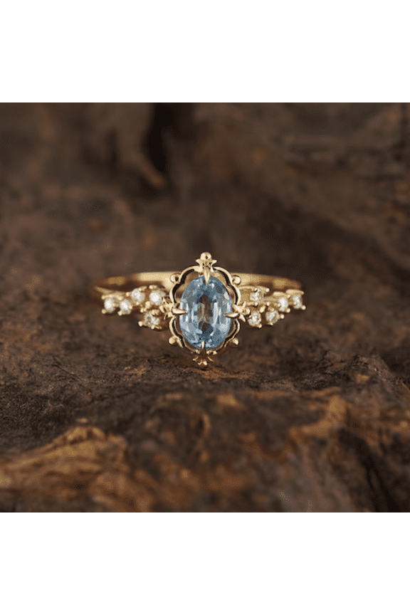 Vintage Blue Topaz Engagement Ring in 14k Yellow Gold vermeil - Dainty Proposal Ring - Gift For Her