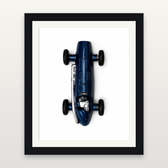 Vintage Blue Toy Race Car Wall Art Print, Kids Room Decor