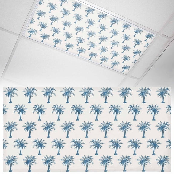 Vintage Blue Tree Fluorescent Light Covers Date Tree Tropical Plants Retro Beige Background Magnetic Light Filters Ceiling Lighting Panel Shade for Classroom Office Home 2 x 4 ft, 1 Pack