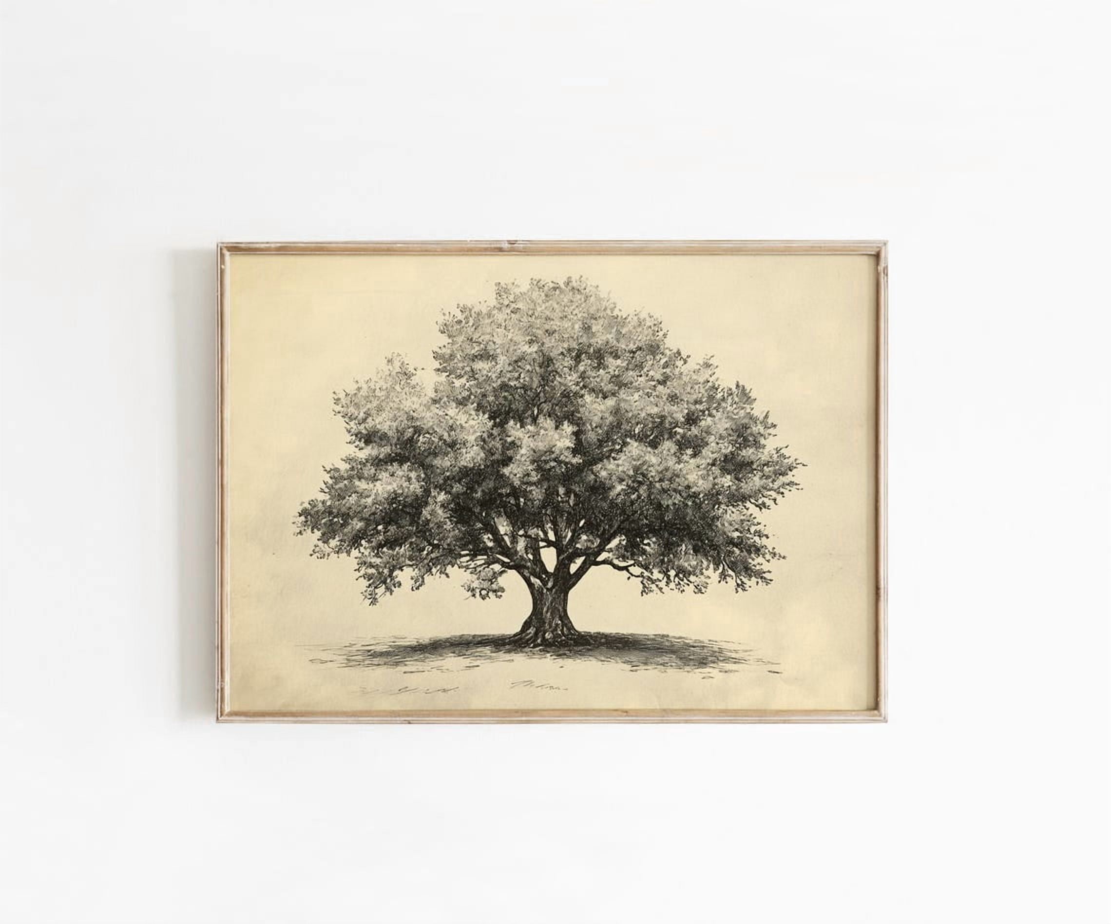 How Draw Flash Vintage Blue Tree Sketch Wall Art Print, Antique Pencil Nature Drawing ...