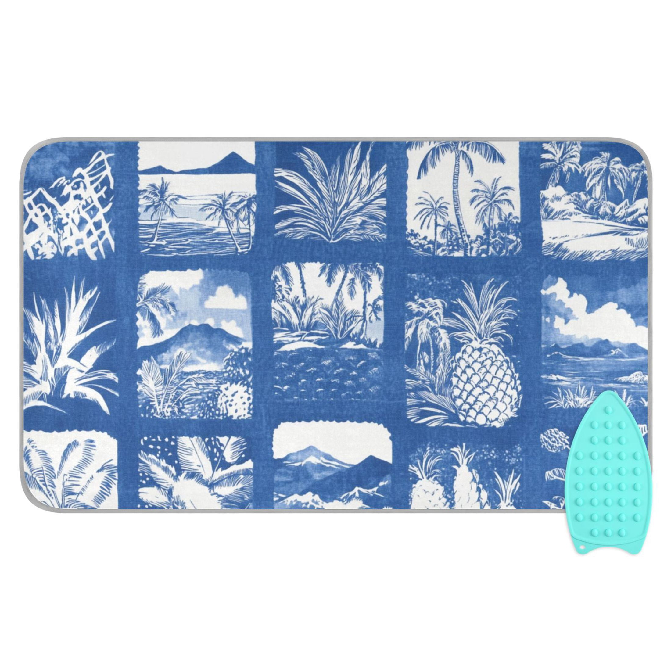 Vintage Blue Tropical Patterns Trees Ironing Mat Blanket Portable Travel Ironing Pad Heat Resistant Pad 47.2" x 27.6”