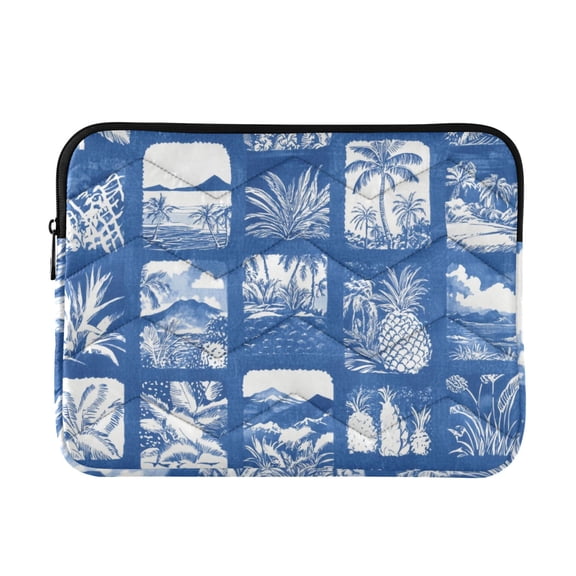 Vintage Blue Tropical Patterns Trees Quilted Laptop Protective Cases Computer Sleeves Tablet Bags Briefcases M