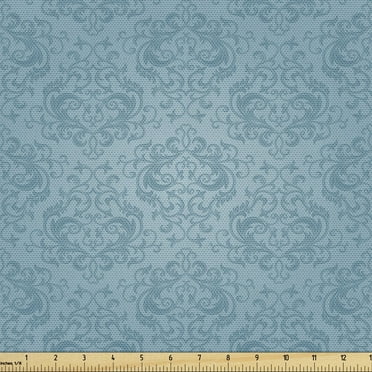 Vintage Blue Upholstery Fabric by the Yard, Abstract Foliage Motifs in Damask Style Old Fashioned Victorian Garden Pattern, Decorative Fabric for DIY and Home Accents, 2 Yards, Slate Blue by Ambesonne