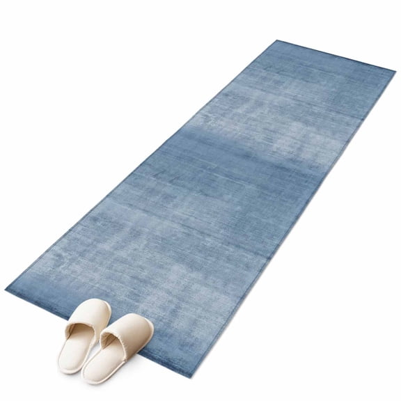 Vintage Blue Washable Runner Rugs 2'x6', Modern Abstract Retro Art Rustic Industrial Low Pile Throw Entryway Rug Non-Slip Sturdy Edge Binding Carpet for Indoor Bedside Entrance Bedside