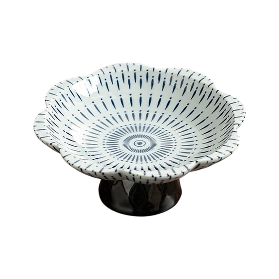 Vintage Blue and White Porcelain Tea Pastry Tray - Footed Fruit Platter, Asian Style Small Plates, Snack Dessert Nut Bowls, Ceramic Serving Tray, Japanese and Flower Design