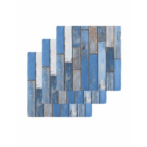 Vintage Blue Wooden Kitchen Dish Towels for Drying Dishes Set of 3, Farmhouse Wood Grain Waffle Weave Microfiber Terry Hand Tea Bathroom Towels Quick Dry & Absorbent Towel 12x12