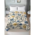 thumbnail image 1 of Vintage Blue Yellow King Size Flat Sheet, Wrinkleproof & Fadeproof Cooling Flat Bed Sheet Only, Spring Enchanted Garden Florals Breathable Soft Bedding Top Sheets 105 x 98 Inches, 1 of 8