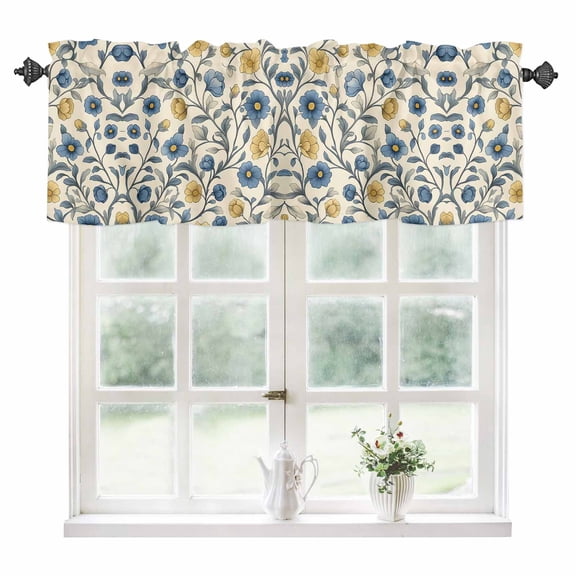 Vintage Blue Yellow Kitchen Valances for Windows 42x12 Inch Kitchen Curtains Valances Rod Pocket Spring Enchanted Garden Florals Bathroom Window Valances for Window Treatment Decor