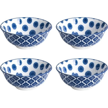 GSHLGAO Vintage Blue and White Porcelain Bowl Set - 24 oz, Set of 4
