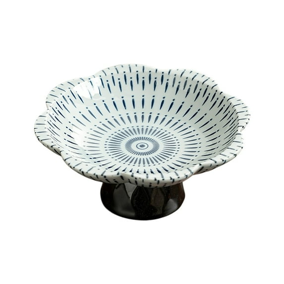 Vintage Blue and White Porcelain Tea Pastry Tray - Footed Fruit Platter, Ceramic Serving Tray, Asian Style Small Plates, Snack Dessert Nut Bowls(B)