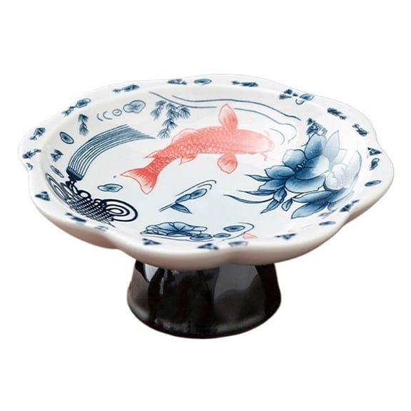 Vintage Blue and White Porcelain Tea Pastry Tray, Footed Fruit Platter, Ceramic Serving Tray, Snack Bowls