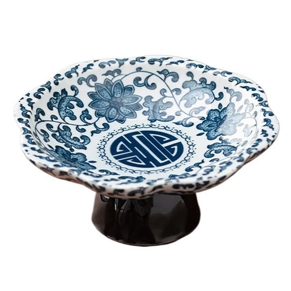Vintage Blue and White Porcelain Tea Pastry Tray, Footed Fruit Platter, Ceramic Serving Tray, Snack Bowls