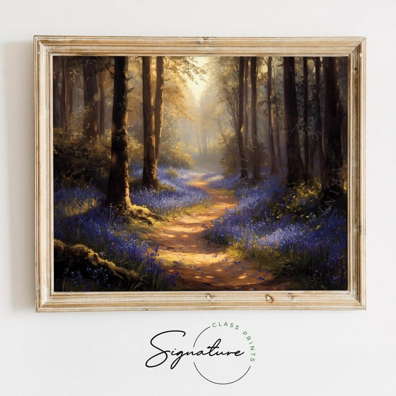 Vintage Bluebell Forest Wall Art, Spring Woodland Path Poster, Moody Forest Decor, Rustic Nature Scene, Earthy Bluebell Art Poster 1274 Home Decor, 8x12 UNFRAMED