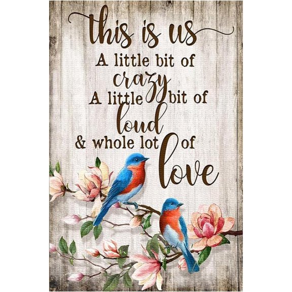 Vintage Bluebird Flower Metal Tin Sign, Whole Lot of Love Wall Art Decor Plaque for Home Bar Kitchen Restaurant Bedroom Garden, 8 x 12 Inch