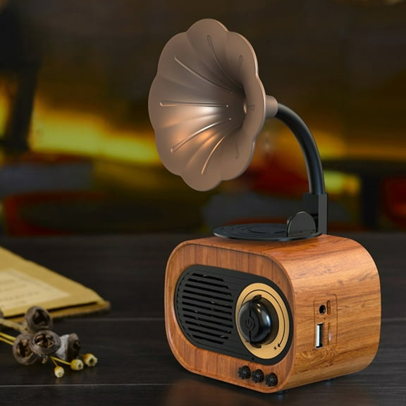 Vintage Bluetooth Speaker B5, Imitation Gramophone Wood Grain Design, Subwoofer Home Desk Decor with 5W Output