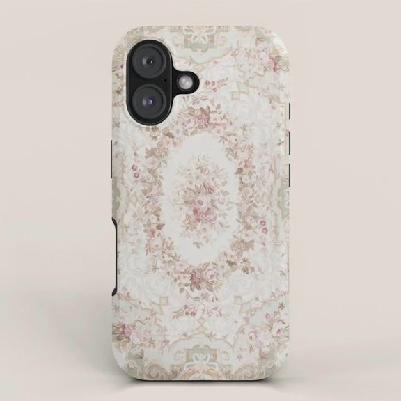 Vintage Blush Rose and Ornamental Scroll Tough Phone Case for Apple iPhone, Polycarbonate Shell with TPU Liner
