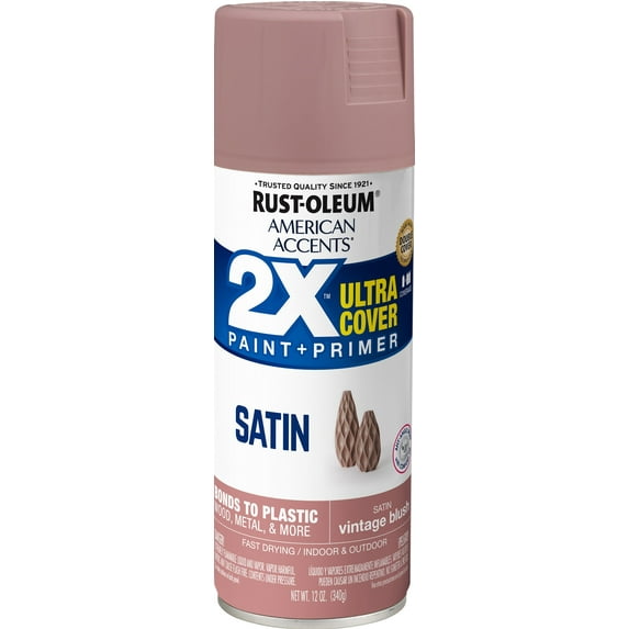 Vintage Blush, Rust-Oleum American Accents 2X Ultra Cover Satin Spray Paint- 12 oz