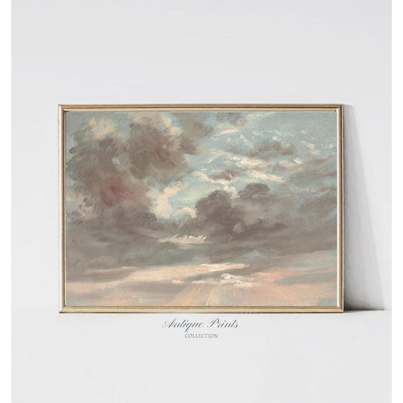 Vintage Blush Sky Wall Art, Neutral Sky, Clouds Study Wall Art, Girl Nursery Decor, Antique Cloudy Sky Poster,, Unframed Poster Size 16x24