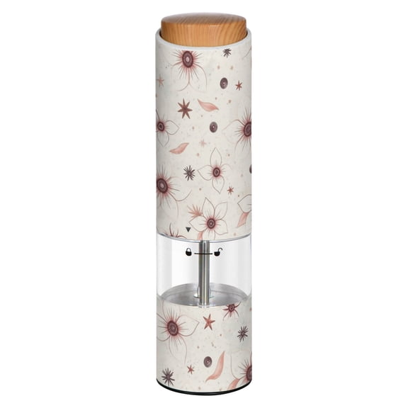 Vintage Blush Star Sprig Printed Electric Pepper Mill One-Touch Battery Operated Salt Grinder Adjustable Coarseness Decorative Counter Spice Tool