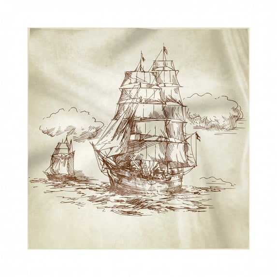 Vintage Boat Decorative Napkins Set of 4, Historical Weathered Sketch Sailing Ship Antique Naval Voyage Artwork, Silky Satin Fabric for Brunch Dinner Party, 18", Beige Chocolate, by Ambesonne