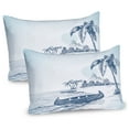 thumbnail image 1 of Vintage Boat Pillow Sham Set of 2, Hand Drawn Beach with a Ship on Shore Palm Trees Volcano Mountain, Quality Microfiber Bedding Item for All Seasons, 26" x 20", Night Blue Pale, by Ambesonne, 1 of 3