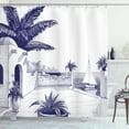 thumbnail image 1 of Vintage Boat Shower Curtain, Beach House by the Sea Sunny Summer Mediterranean Climate Artwork Print, Fabric Bathroom Set with Hooks, 69W X 84L Inches Extra Long, Indigo and White, by Ambesonne, 1 of 3