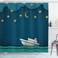 thumbnail image 1 of Vintage Boat Shower Curtain, Moon and Stars in the Sky Little Boat at Night on Waves Kids Baby, Fabric Bathroom Set with Hooks, 69W X 84L Inches Extra Long, Night Blue Teal Yellow, by Ambesonne, 1 of 3