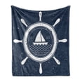 thumbnail image 1 of Vintage Boat Soft Flannel Fleece Blanket, Nautical Steering Wheel Grunge Textured Marine Sailing Journey Graphic, Cozy Plush for Indoor and Outdoor Use, 50" x 60", Night Blue White, by Ambesonne, 1 of 6