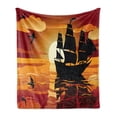 thumbnail image 1 of Vintage Boat Soft Flannel Fleece Blanket, Sunset Sailing Old Boat Horizon Dramatic Ocean Dawn Seagulls Flying, Cozy Plush for Indoor and Outdoor Use, 70" x 90", Maroon Orange Black, by Ambesonne, 1 of 6
