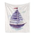 thumbnail image 1 of Vintage Boat Soft Flannel Fleece Blanket, Watercolor Art Vibrant Retro Ship Antique Victorian Marine Coastal Charm, Cozy Plush for Indoor and Outdoor Use, 50" x 60", Purple Pale Blue, by Ambesonne, 1 of 6