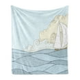 thumbnail image 1 of Vintage Boat Soft Flannel Fleece Throw Blanket, Doodle Style Sailing Freedom Concept with Ocean Waves Boat and Clouds, Cozy Plush for Indoor and Outdoor Use, 60" x 80", Baby Blue Cream, by Ambesonne, 1 of 6