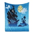 thumbnail image 1 of Vintage Boat Soft Flannel Fleece Throw Blanket, Pirate Ship Moonlight Skull Flag Scary Island Dead Bones, Cozy Plush for Indoor and Outdoor Use, 50" x 60", Pale Yellow Azure Blue, by Ambesonne, 1 of 5