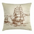 thumbnail image 1 of Vintage Boat Throw Pillow Cushion Cover, Historical Weathered Sketch Sailing Ship Antique Naval Voyage Artwork, Decorative Square Accent Pillow Case, 20 X 20 Inches, Beige Chocolate, by Ambesonne, 1 of 2