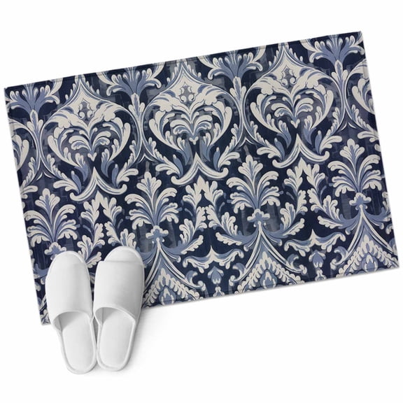 Vintage Bohemia Area Rug 2x3ft Medieval Navy Blue Turkish Pattern Non-Slip Washable Square Rugs Soft Felt Indoor Floor Mat for Bedroom Kitchen Living Room Bathroom