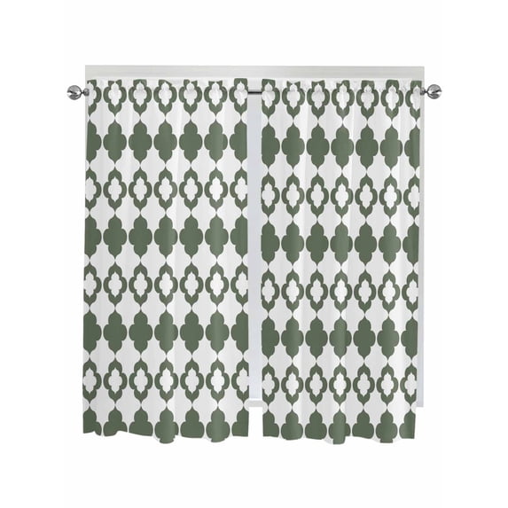 Vintage Bohemia Bathroom Window Curtain, Minimalist Abstract Geometric Art Green Light Filtering Coffee Kitchen Curtains, Bedroom Living Room Curtains 2 Panel 84"x63"