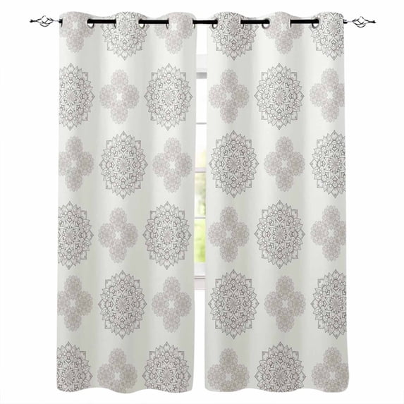 Vintage Bohemia Blackout Curtains for Bedroom/Living Room, Thermal Insulated Kitchen Curtains, Gray Flowers Boho Pattern Cream Grommet Darkening Window Treatment Drapes 42"x84"x2