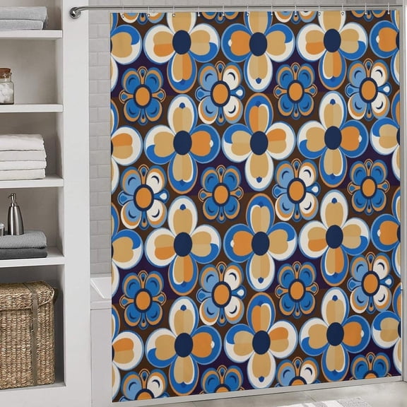 Vintage Bohemia Flowers Shower Curtain Mid Century Funky Retro Hippie 60s 70s Aesthetic Bathroom Curtain Polyester Waterproof Fabric with Hooks with Hooks 70"W x 72"L (Pack of 1)