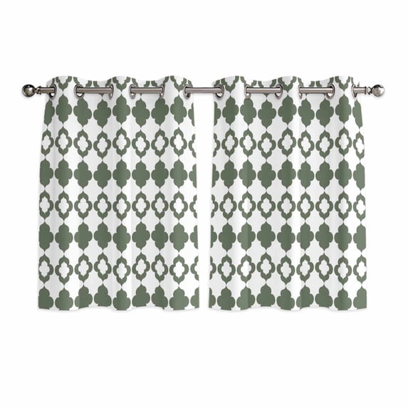 Vintage Bohemia Kitchen Curtains Window Panels, Minimalist Abstract Geometric Art Green Insulated Window Treatment Curtain, Grommet Curtains for Bedroom/Living Room/Bathroom, 2 Piece 52"Wx45"L