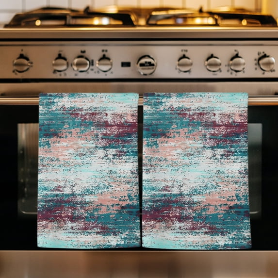Vintage Bohemia Kitchen Towels Set of 3, Abstract Minimalist Art Teal Red Absorbent Dish Towels for Kitchen, Microfiber Hand Towel, Quick Drying Tea Towel for Cleaning Decorative Dishcloths